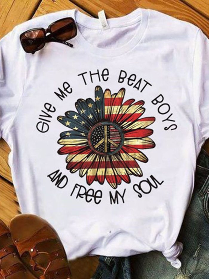 Casual Plants Crew Neck Short Sleeve Shirts & Tops