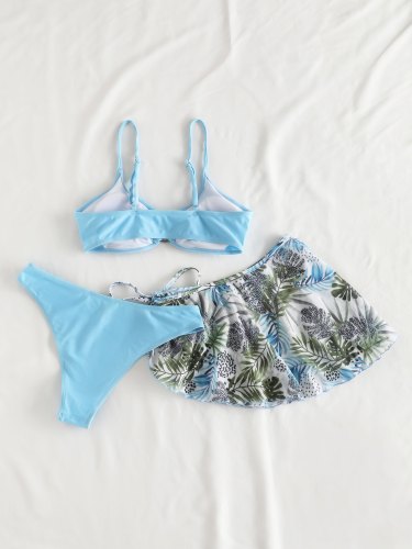 Leaf Print Skirt Three-Piece Bikini