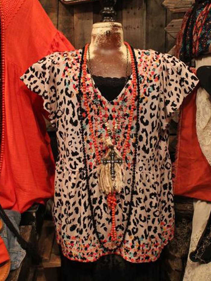 Leopard Vintage Short Sleeve Shirts & Tops