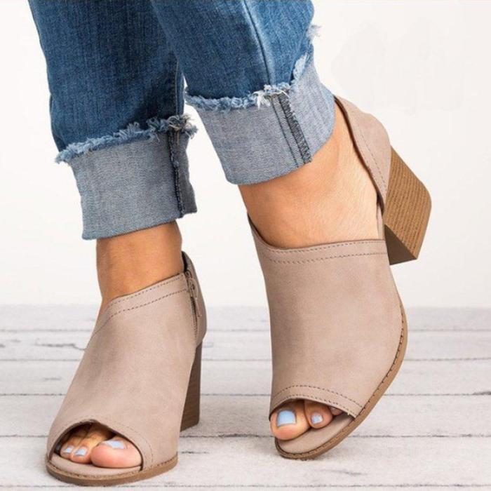 Large Size Peep Toe PU Zipper Pumps