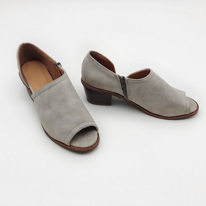 Large Size Peep Toe PU Zipper Pumps