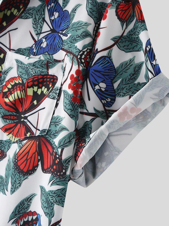 Men's Retro Butterfly Graphic Button Up Shirt
