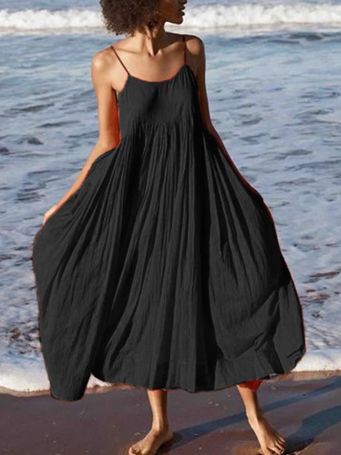 Orange Red Swing Spaghetti Cotton Holiday Dresses