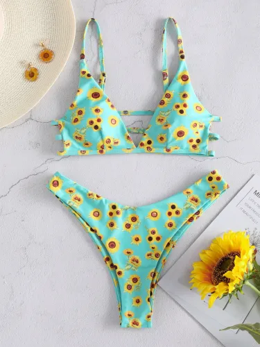Sunflower Print Straps Cami Bikini