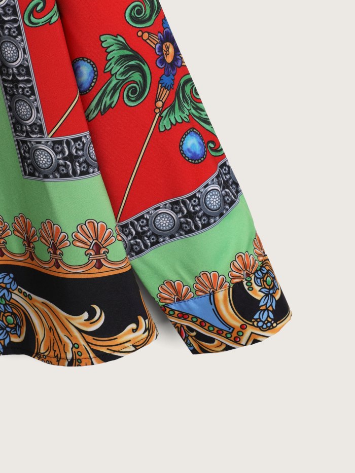 Men's Baroque Style Print Long Sleeve Blouse