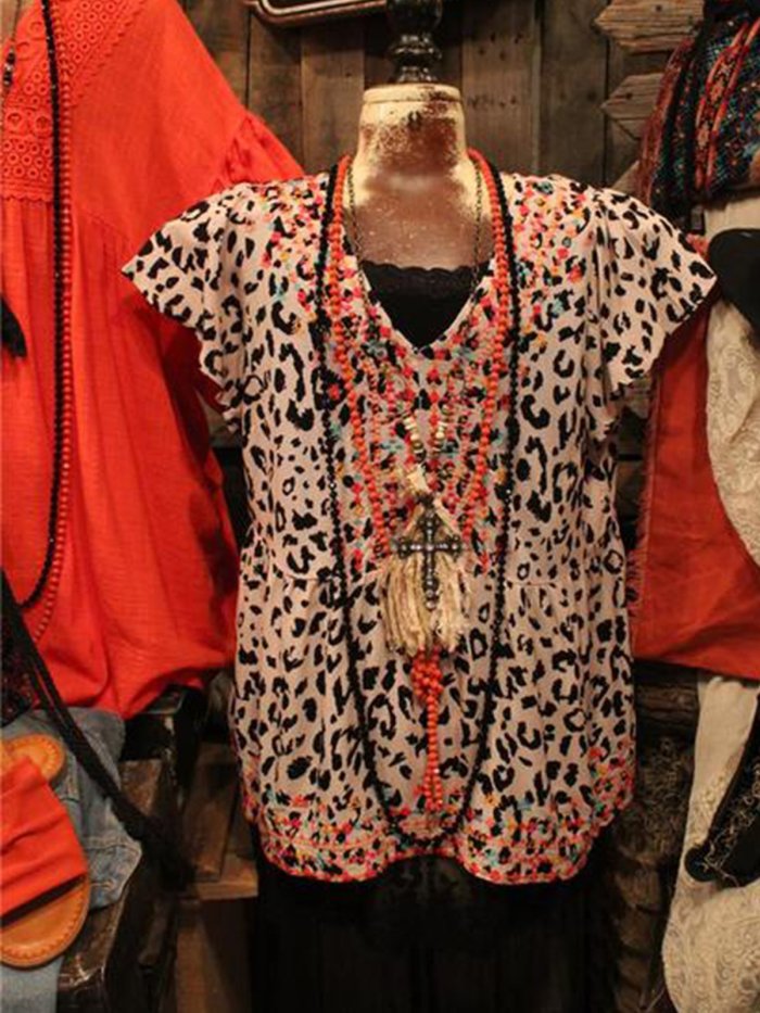 Leopard Vintage Short Sleeve Shirts & Tops
