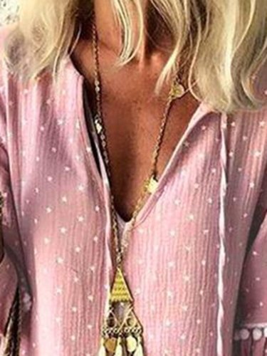 V neck lavender A-line Women Daily Basic 3/4 Sleeve Paneled Polka Dots Summer Dress