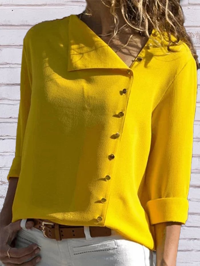 Shift Long Sleeve Casual Solid Buttoned Blouse