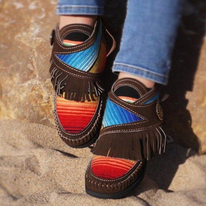 Brown Winter Flat Heel Tassel Boots