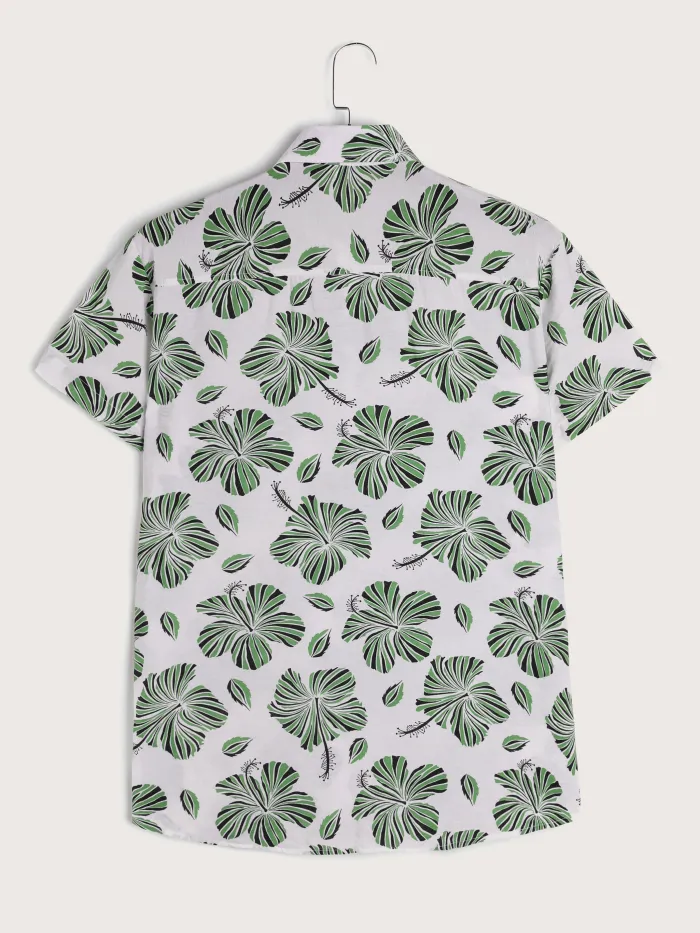 Men's Retro Green Floral Graphic Short Sleeve Shirt