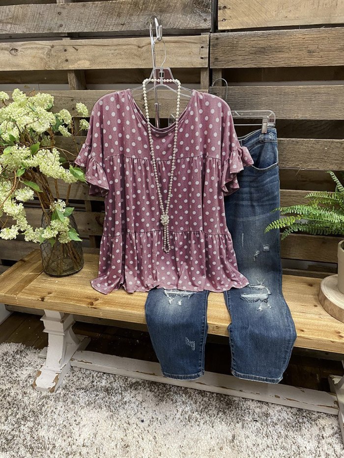 Ruffled Crew Neck A-Line Lady Shirt & Top