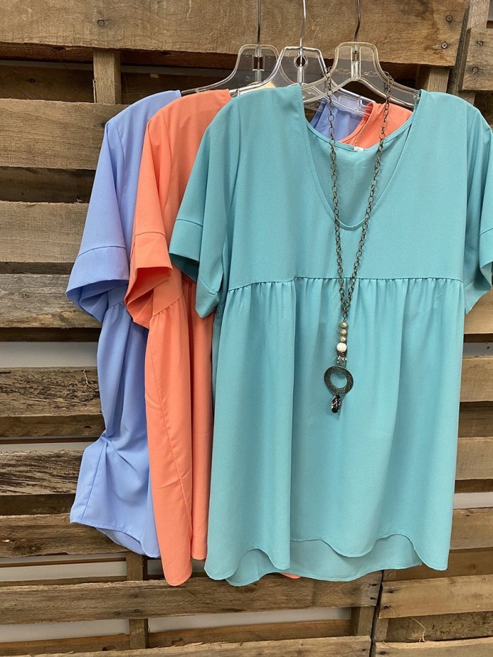 Basic Plain V Neck Shift Shirt & Top