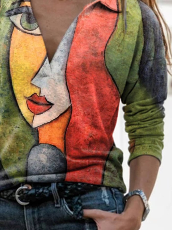 Long Sleeve Casual Abstract Shift Shirts & Tops