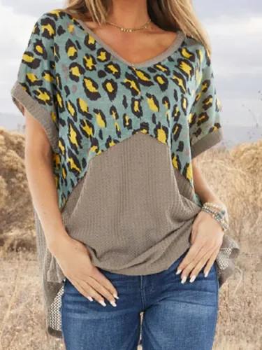 Leopard Crew Neck Vintage Floral-Print Shirts & Tops