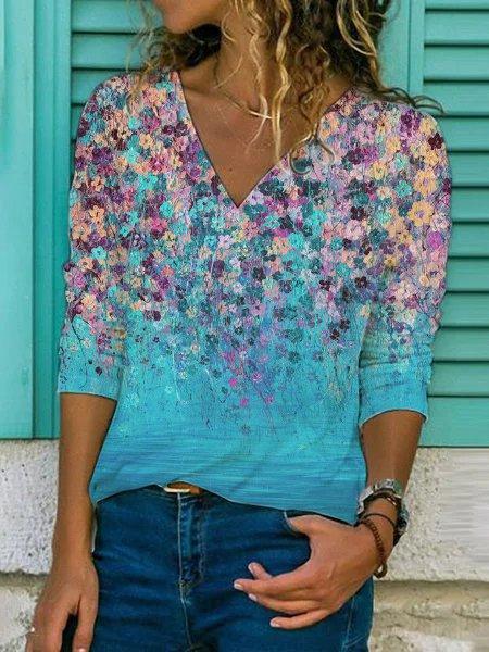 Cotton-Blend Striped Long Sleeve Vintage Shirts & Tops