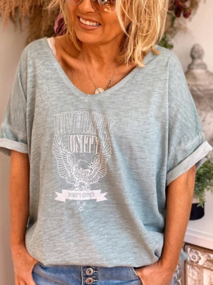 Summer loose European and American short-sleeved casual printed T-shirt