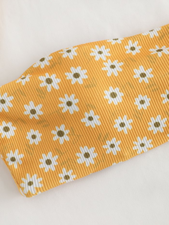 Ribbed Daisy Print Bandeau Bikini