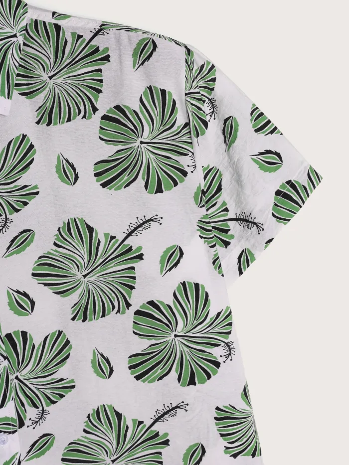 Men's Retro Green Floral Graphic Short Sleeve Shirt