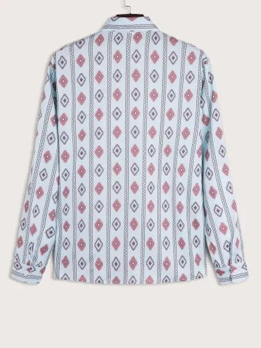 Men's Checked Diamond Graphic Long Sleeve Blouse