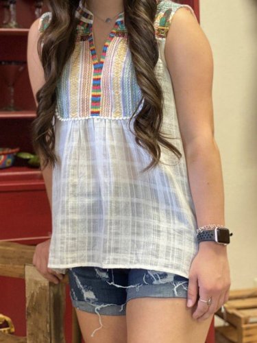 Shift Cotton-Blend Pastoral Sleeveless Shirts & Tops