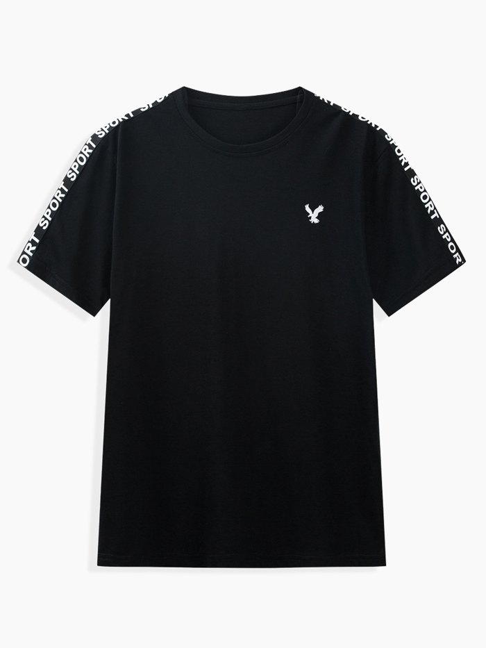 Men's Eagle Embroidered Letter Tape Round Neck T-Shirt