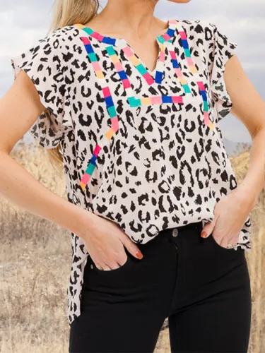 Floral-Print Boho Leopard Shirts & Tops