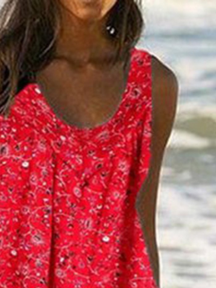 Plus Size Floral Print Beach Women Summer Midi Dresses