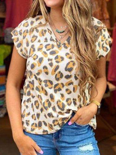 Vintage V Neck Leopard Shift Shirts & Tops