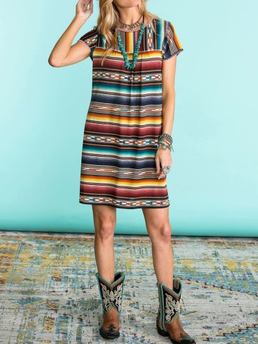 Color1 Stripes Holiday Jersey Printed Dresses