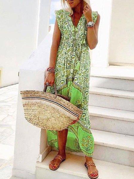 Floral Print High Low Holiday Beach Casual Shift Dress