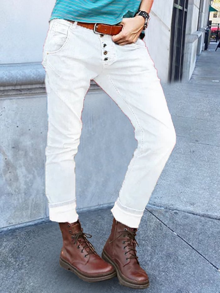 Button Down Pockets Denim Pants Jeans