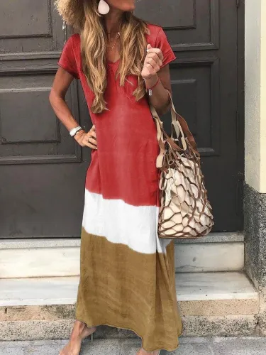 Striped Cotton-Blend Casual Short Sleeve Dresses