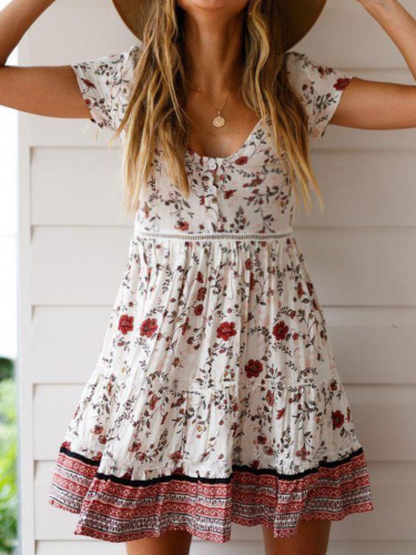 Plus size Floral Short Sleeve Dresses