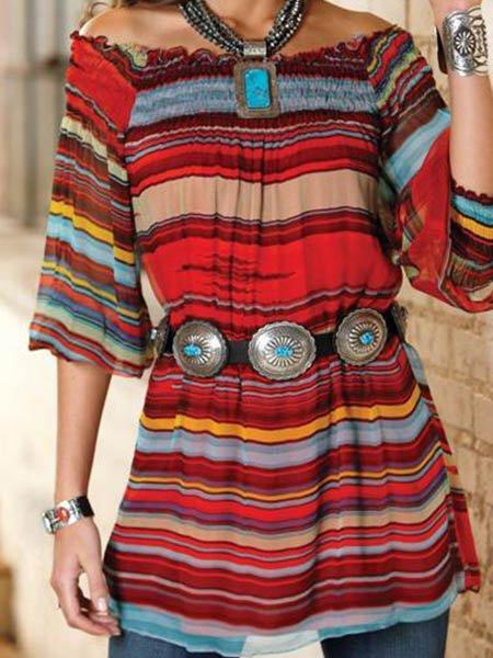Red Half Sleeve Cotton Shirts & Tops