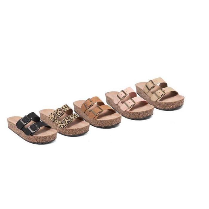 Women Casual Summer Double Buckle Slip On Comfy Sandals