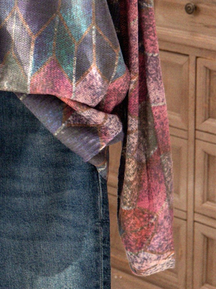 Simple & Basic Floral-Print Shift Long Sleeve Sweater