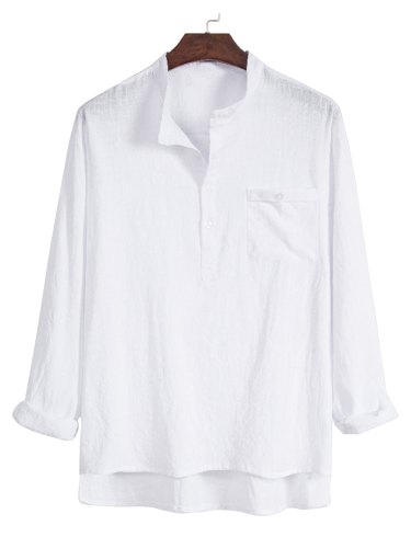 Men's Solid Pocket Notched Collar Button Up Shirt