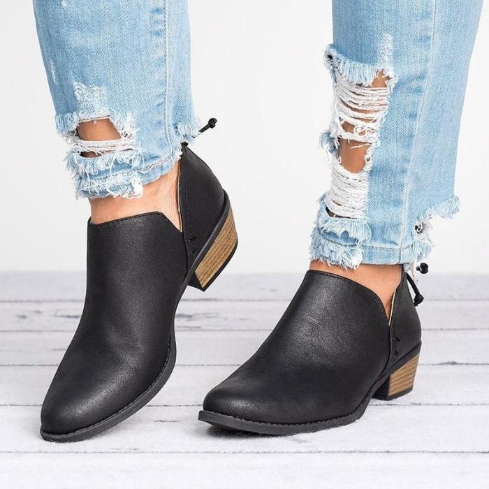 Plus Size Chunky Heel Short Boots Female Non-slip Cute Bootie