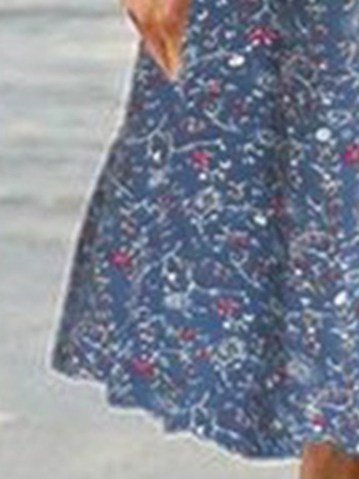 Plus Size Floral Print Beach Women Summer Midi Dresses