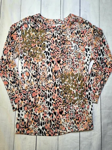 Long Sleeve Leopard Crew Neck Vintage Shirts & Tops