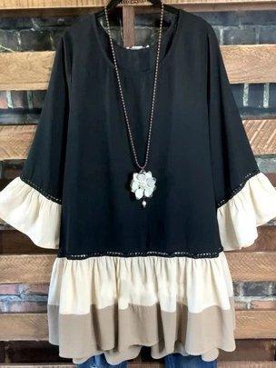 Crew Neck Casual Cotton-Blend Shirts & Tops