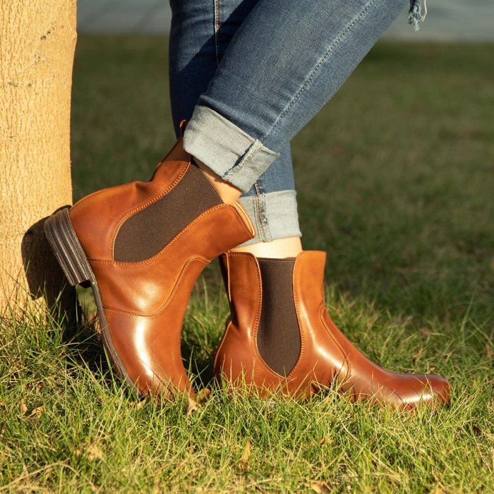 Women's Vintage Low Heel Plus Size Ankle Booties Slip-on Short Chelsea Boots