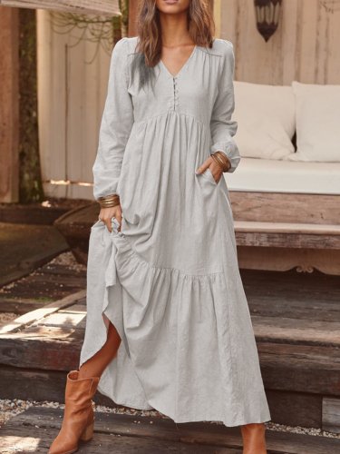 V Neck Women Dresses Pockets Going Out Casual Paneled Dresses