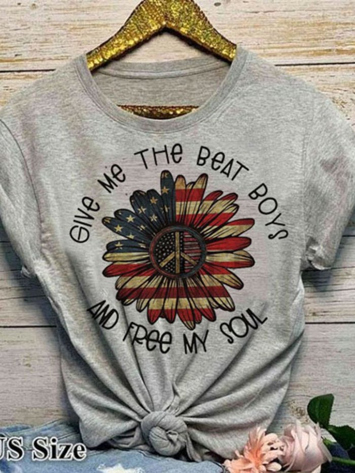 Casual Plants Crew Neck Short Sleeve Shirts & Tops
