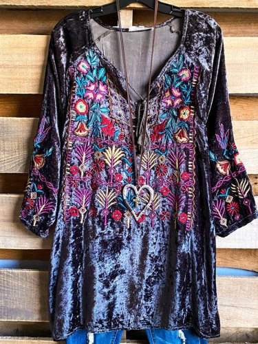 Vintage Printed Shift Long Sleeve Shirts & Tops
