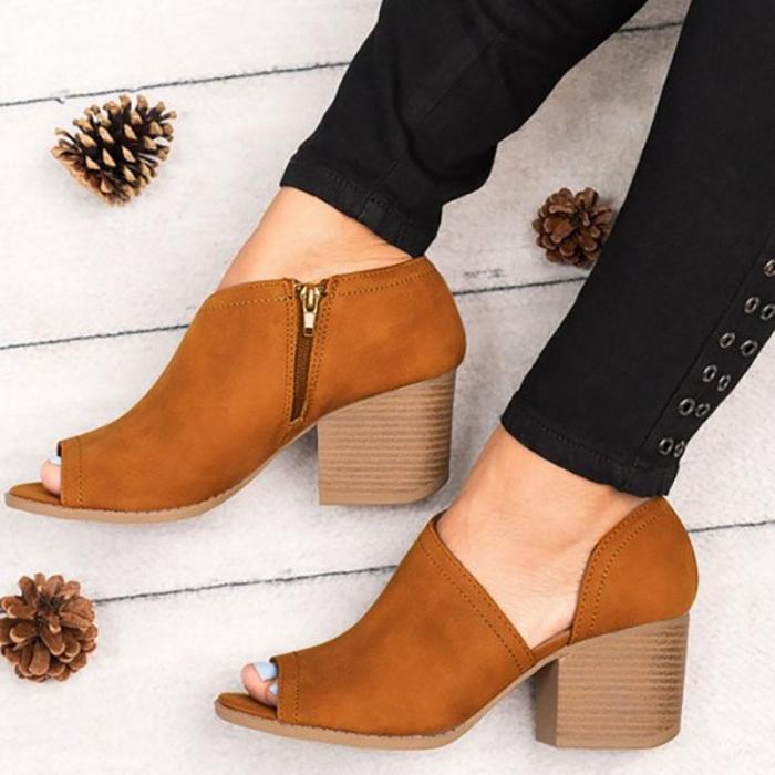 Large Size Peep Toe PU Zipper Pumps