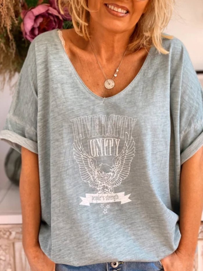 Summer loose European and American short-sleeved casual printed T-shirt