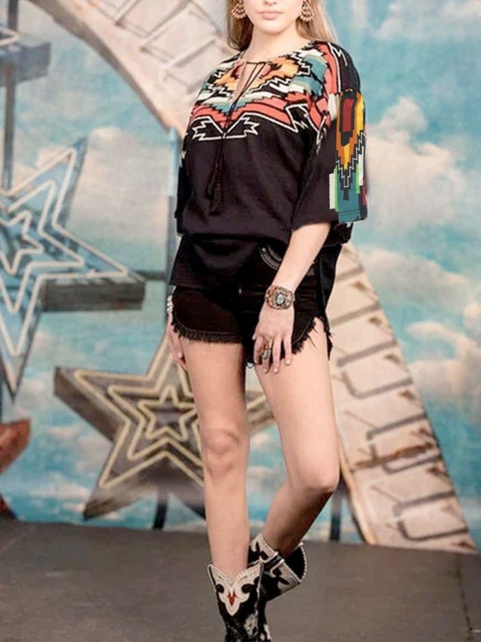 Black Jersey V Neck Vintage Shift Shirts & Tops