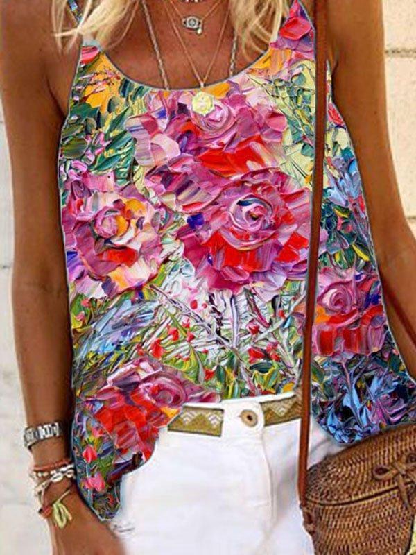 Casual Cotton-Blend Floral-Print Shirts & Tops