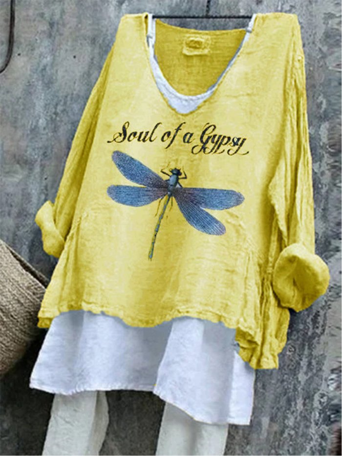 Blue Long Sleeve Animal Cotton-Blend V Neck Shirts & Tops